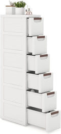LOKO 6-Drawer Narrow Storage Cabinet, Slim Rolling Cart (7.5"x16.5"x43") | Mobile Plastic Cart Container | Pull Handles & Built-in Wheels | For Living Room, Kitchen, Bathroom, Office