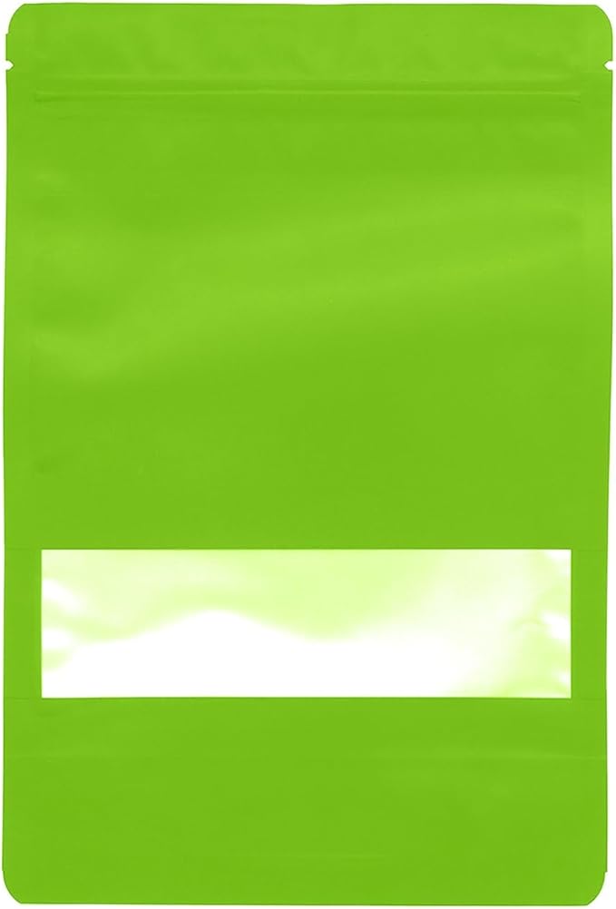 100PCS Foil Pouch Mylar Bags with Clear Window,ULIFESTAR Stand Up Sealable Bags with Tear Notches,Resealable for Food,Party Favors,Gift Packaging and Small Business(16 * 24cm/6.3 * 9.45",Green)