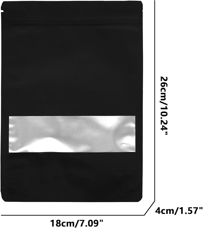 50PCS Foil Pouch Mylar Bags with Clear Window,ULIFESTAR Stand Up Sealable Bags with Tear Notches,Resealable for Food,Party Favors,Gift Packaging and Small Business(18 * 26cm/7.09 * 10.24",Black)