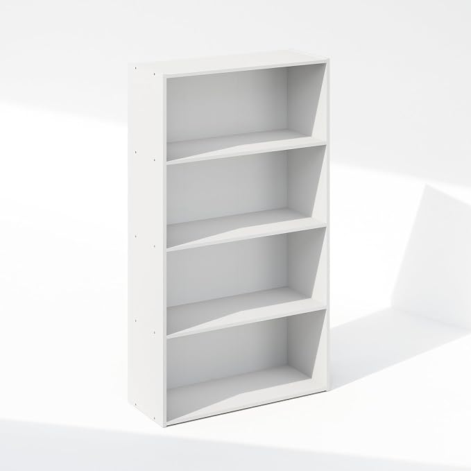 Furinno Reed Closet Organizers and Storage, 4-Tier Closet Organizer, Open Shelf Closet Storage, for Wardrobe, Bedroom, Living Room, White
