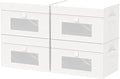 Transparent Window Storage Bin, Cube Organizer Basket with Flip-Top Lid and 2 Handles, Decorative Boxes with Cover, 4 Pack, White, 13 x 9 x 7.9 In, XSNY17WM-4