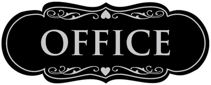 All Quality Designer Office Sign | Easy Installation - Black/Silver - Small (1 Pack)