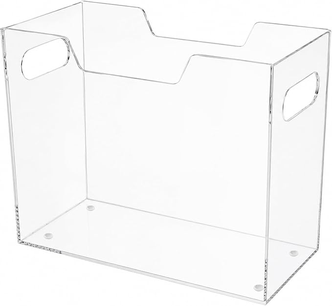 Acrylic File Organizer Box with Handles, Clear | Desktop File Organizer, For Letter Size and A4 Folders, Portable Folder Holder, Includes 4 Non-Slip Pads