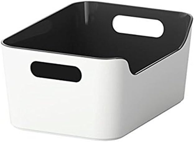 Open Storage Box,Kitchen Cabinet and Pantry Storage Organizer Bin - Two Cut-Out Handles That Make 9.4 x 6.75 x 4.3 Inches (Black /White)