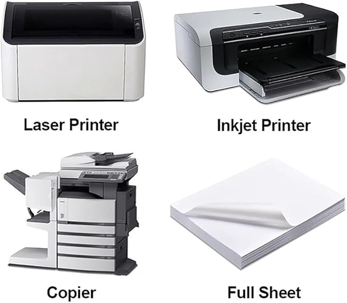 Full Sheet Labels 8.5” x 11” Sticker Paper Matte White, Large Shipping Label Paper for Inkjet Laser Printer, 250 Counts