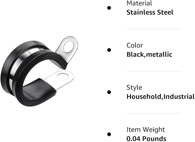 LOKMAN 20 Pack 1/2 Inch Stainless Steel Cable Clamp, Rubber Cushioned Insulated Clamp, Conduit Wire Holder Strap Clips for Tube, Pipe or Wire Cord Installation