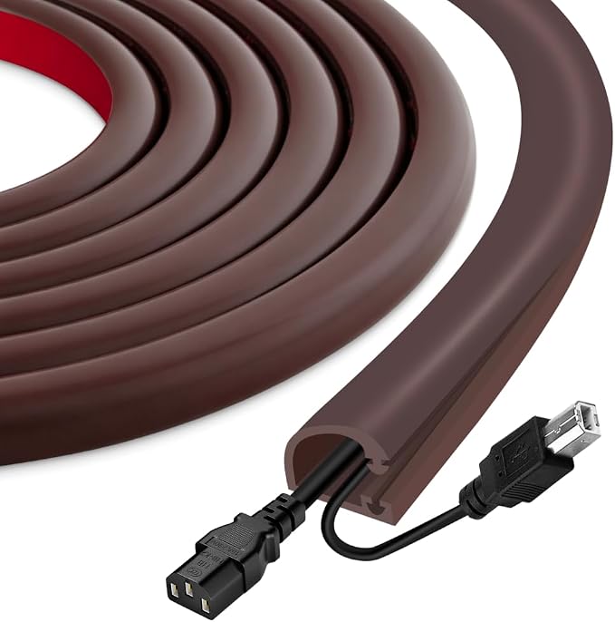 Silicone Cord Covers Wall Self-Adhesive Cord Covers for Wires on Wall Wire Hider Flexible Cable Hider with Side-Opening for Home Office TV Cable Management (0.59" W x 0.39" H x 39" L, Brown)