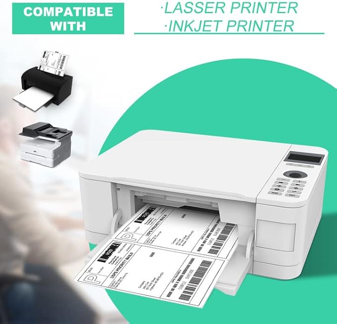 Half Sheet 8.5x5.5inch Shipping Mailing Label 200 Counts, 2 Labels Per Sheet 8.5 x 11 for Laser & Inkjet Printer, Permanent Adhesive Label Square Corner (100 Sheets)