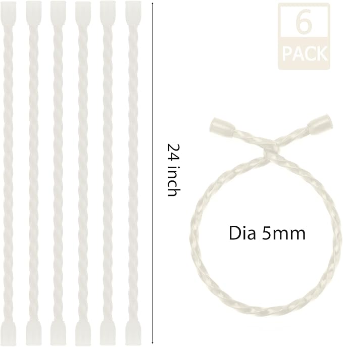 6 PCS 24-Inch Silicone Cable Ties Dia 5mm - Reusable Rubber Twist Ties Bendable Cable Ties for Bundling and Holding, All Purpose Steel-Core Cord Tie for Indoor and Outdoor (White)