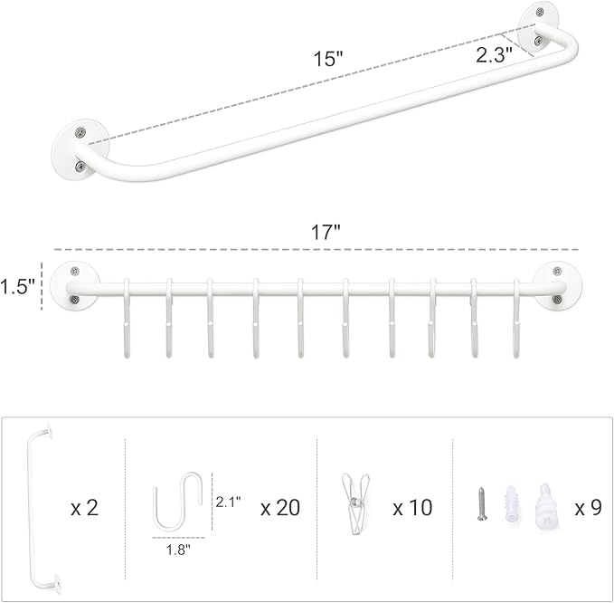 Mkono Hat Rack for Wall Baseball Cap Organizer Hanger with 20 Hooks Modern Metal Hat Holder Wall-Mounted Caps Display for Closet Door Bedroom Entryroom Laundry, Set of 2, White
