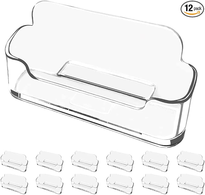 vrupin Business Card Holder for Desk - 12 Pack Acrylic Business Card Holder , Fits 30-50 Business Cards Display Business Card Stand Desktop Business Card Holders for Exhibition