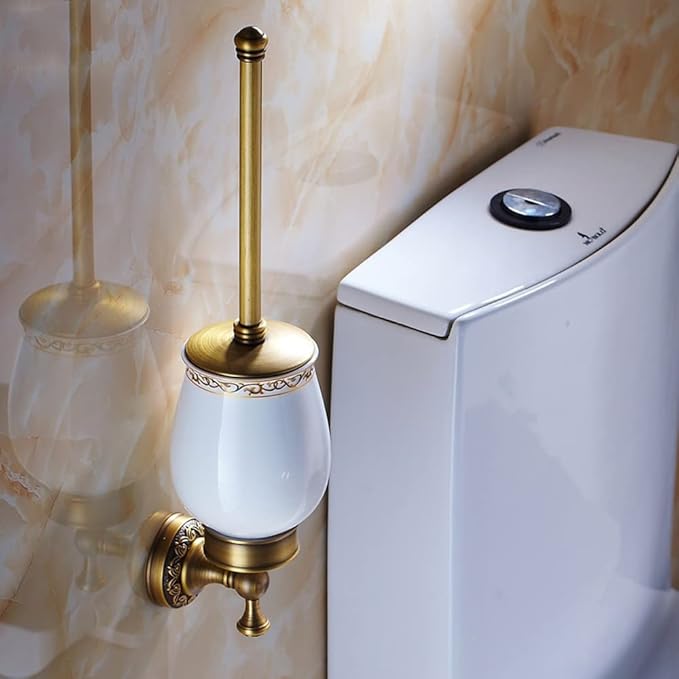 Toilet Brush and Holder, Toilet Brush with Copper Long Handle, Toilet Bowl Brush for Bathroom, Elegant, Durable, Home Cleaning Utensils Bathroom Accessories