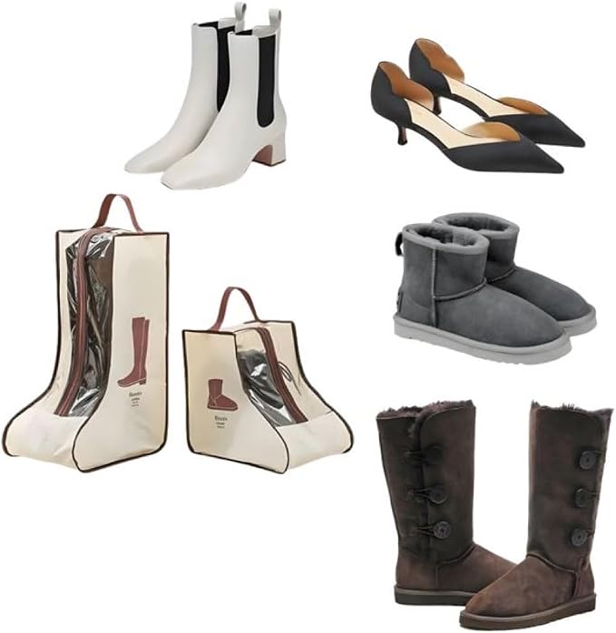 Portable 2 Pack Boots Storage,Tall Boots Storage/Protector Bag | Beige Portable waterproof storage bags are used for travel storage,under the bed,wardrobe,shoe cabinet and other home storage