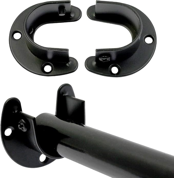 4PCS Closet Rod Bracket 1-1/3 Inch Diameter, Black | Heavy Duty, Stainless Steel, U Shaped, Round Rod Socket Flange