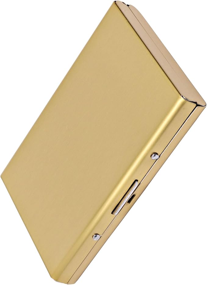 Gold Stainless Steel Credit Card Holder | Slim Metal Wallet for Cards and Cash, RFID Blocking, Compact Business Card Case, For Women and Men