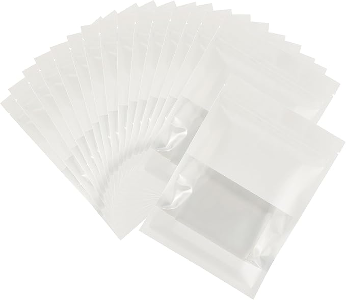 100PCS Resealable Kraft Paper Packaging Bags with Clear Window, Food Grade Heat Sealed Zipper Pouches for Coffee, Tea, Nuts, Snacks, Cookies (White, 7 * 9CM/2.8"*3.5"-100PCS)