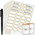 192pcs Labels for Jars with Marker,Waterproof Bottle Labels Removable Write-On Kitchen Pantry Label Stickers with Gold Border in 4 Sizes for Spice Jars,Food Containers,Storage Bins,Daycare