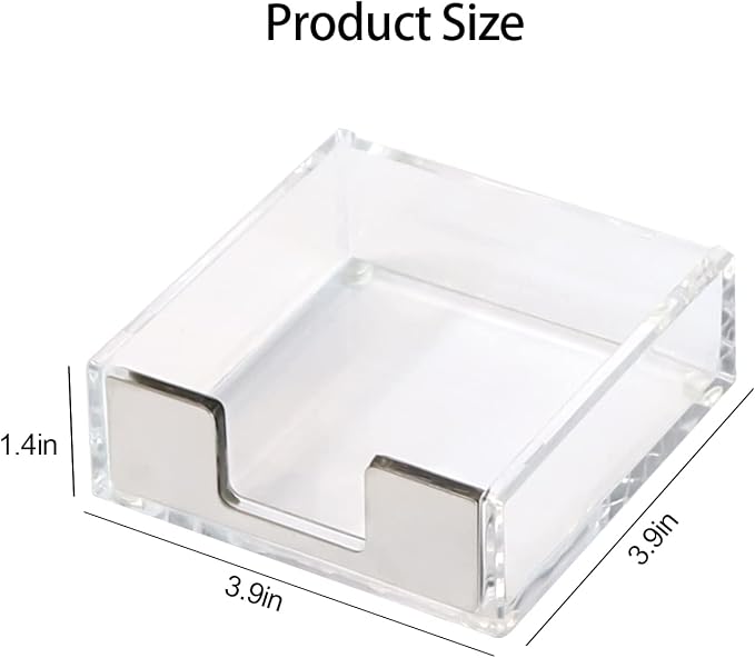 MultiBey Silver Sticky Note Holder Clear Acrylic Memo Pad Dispenser | Transparent Sticky Note Pad Holder Desk Supplies Organizer Accessories for Office Home Schools Decor (Silver)