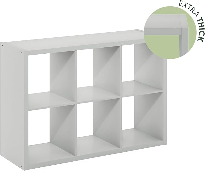 Furinno CUBICLE 6-Cube Book Shelf, Extra Thick Frame Bookshelf, Light Grey | 14.6" x 44" x 30", Horizontally & Vertically Reversible Bookcase with Open Back, for Living Room, Bedroom, Home Office