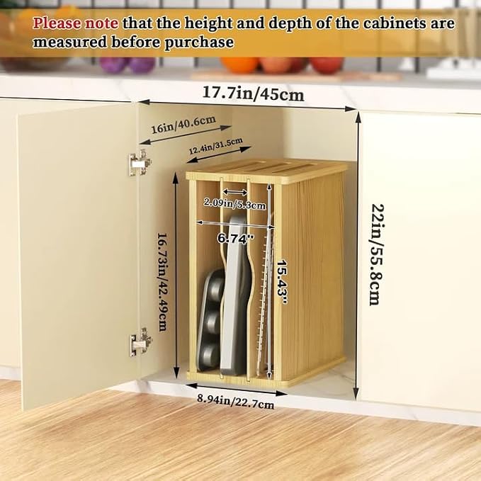 4 Tier Wooden Tray Dividers for Cabinets, Kitchen Vertical Baking Sheet Organizer, Storing Pans, Baking Trays, Cutting Board