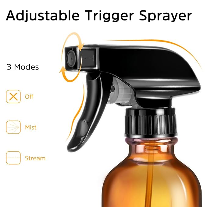 Tecohouse Glass Spray Bottles 4 OZ, Amber Empty Spray Bottle for Essential Oils, Small Glass Bottles for Cleaning Solutions, Plants, with Durable Nozzle, Labels, Funnel, Pipettes