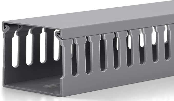 ZhiYo 2" H x 2.4" W Cable Management Raceway, 95in Under Desk Channel, Grey | Slotted Wire Duct, 4Pack, 23.6in Each, Heavy-Duty PVC Cable Management for Server Racks, Network Cables & Electrical Cabinets