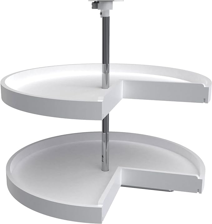 Rev-A-Shelf 2 Tier Pie-Cut Lazy Susan for Corner Base Cabinets, Plastic, 28" Double Shelf Swivel Kitchen Spice and Can Organizer, 28" W x 18.25" D x 26" H, White, 6942-28-11-52