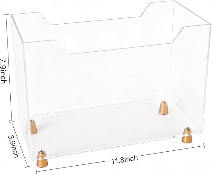 Acrylic Magazine Holder, Crystal Clear Magazine Rack Floor for Home Office | Newspapers Files Books Organizer with Metal Feet for Bathroom, Living Room, Bedroom
