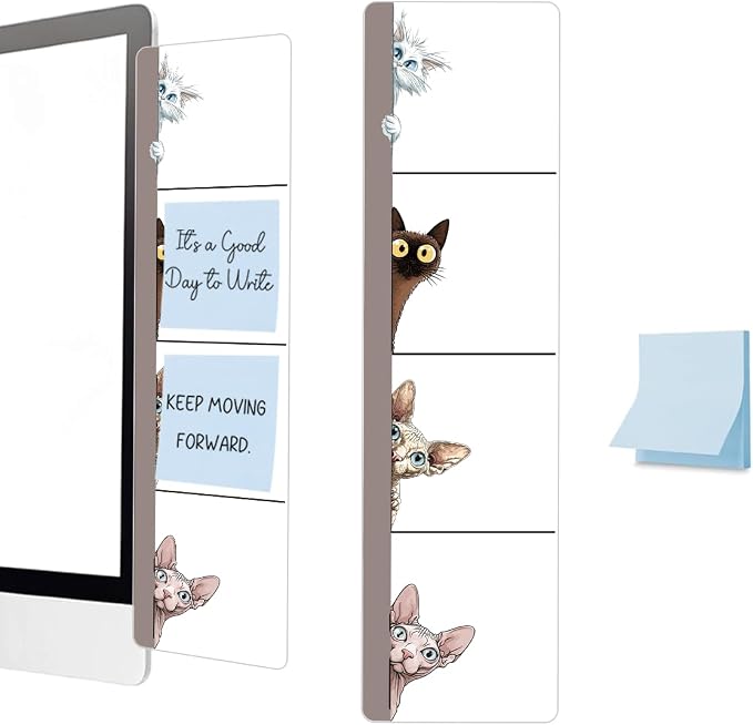Computer Monitor Memo Board, Sticky Note Holder, Monitor Side Note Board, Acrylic Desk Organizer with 100Pcs Notes for Office Worker Men Women, Home Desktop and Office Desk, Cat Gifts
