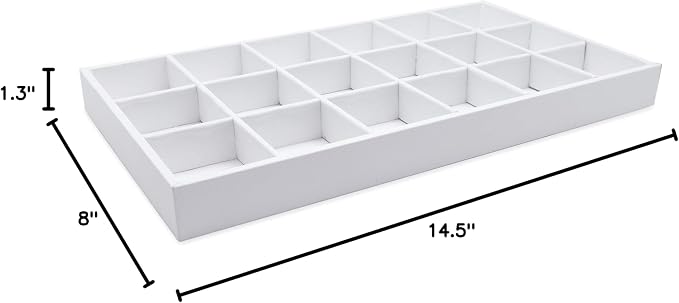 The Display Guys - Stackable Jewelry Tray and Organizer - for Drawers, Dressers, Store Display (18 Compartments, White Leatherette)