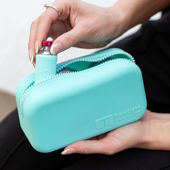 Sugar Medical Tandem Travel Case for t:Slim X2 & Mobi Pump Supplies, Silicone Diabetes Organizer with Compartments for Infusion Sets, Cartridges & Insulin Vial (Aqua) | Silicone Organizer, Compact Design, Infusion Set Storage, Cartridge Compartments, I...