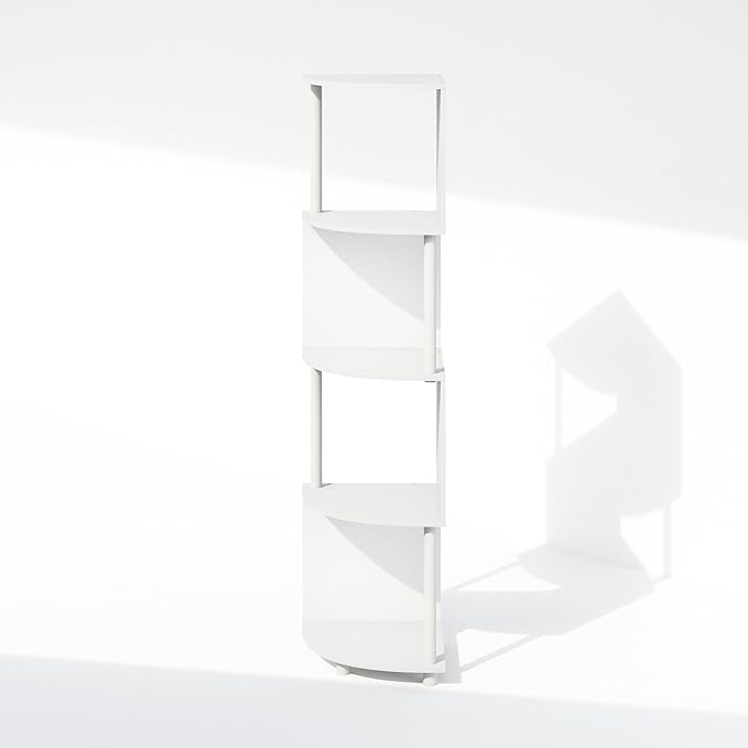 Furinno Basic Book Shelf, 4-Tier Bookshelf, Bookcase with Zigzag Corner Shelf, 14.2 x 14.2 x 57.7, for Living Room, Bedroom, Home Office, White/White