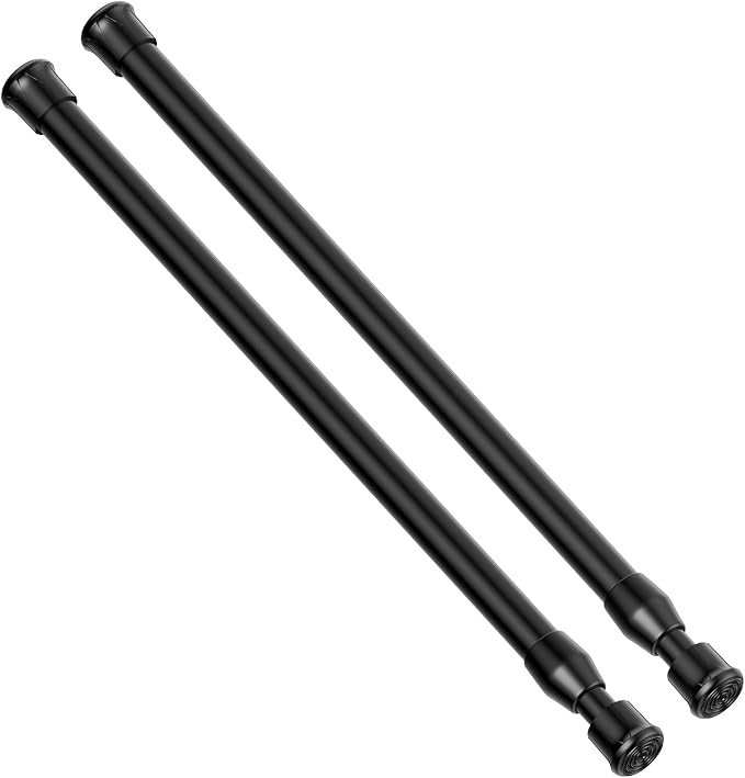 AIZESI Spring Tension Curtain Rod Short Tension Rod (Black,12" to 19"-2Pcs)