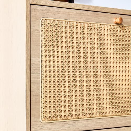 GIA Modern Minimalist Storage Cabinet with Rattan Design, Natural, 4-Door