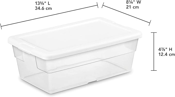 Sterilite 16428012 6 Quart/5.7 Liter Storage Box, White Lid with Clear Base (Pack of 6)
