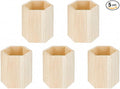 5 Pack Wooden Pencil Holder Cups, DIY Desk Organizer, 3.9in | Wooden Pencil Holder | DIY Pencil Cup