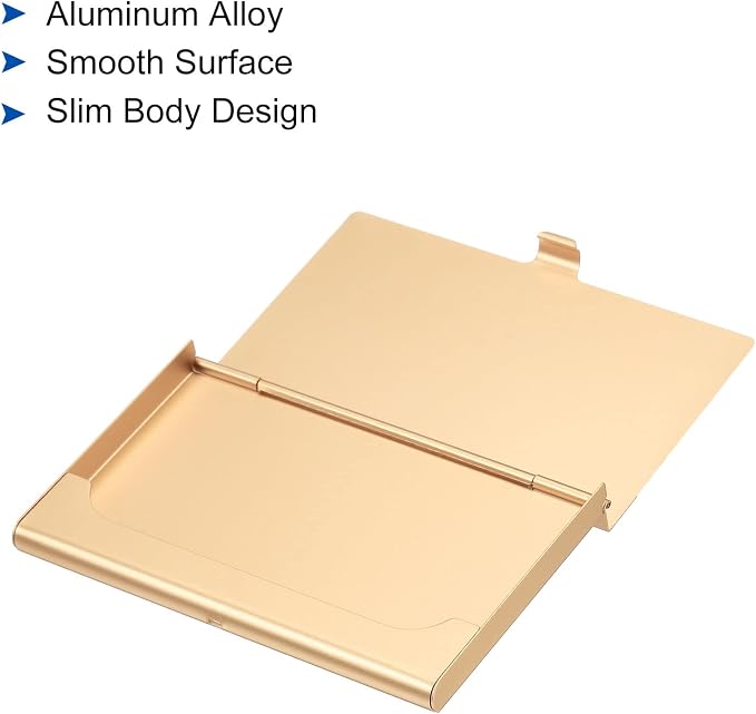PATIKIL Business Card Holder, Aluminum Alloy Flip Cover Slim Name Cards Case for Women Men, Champagne Gold