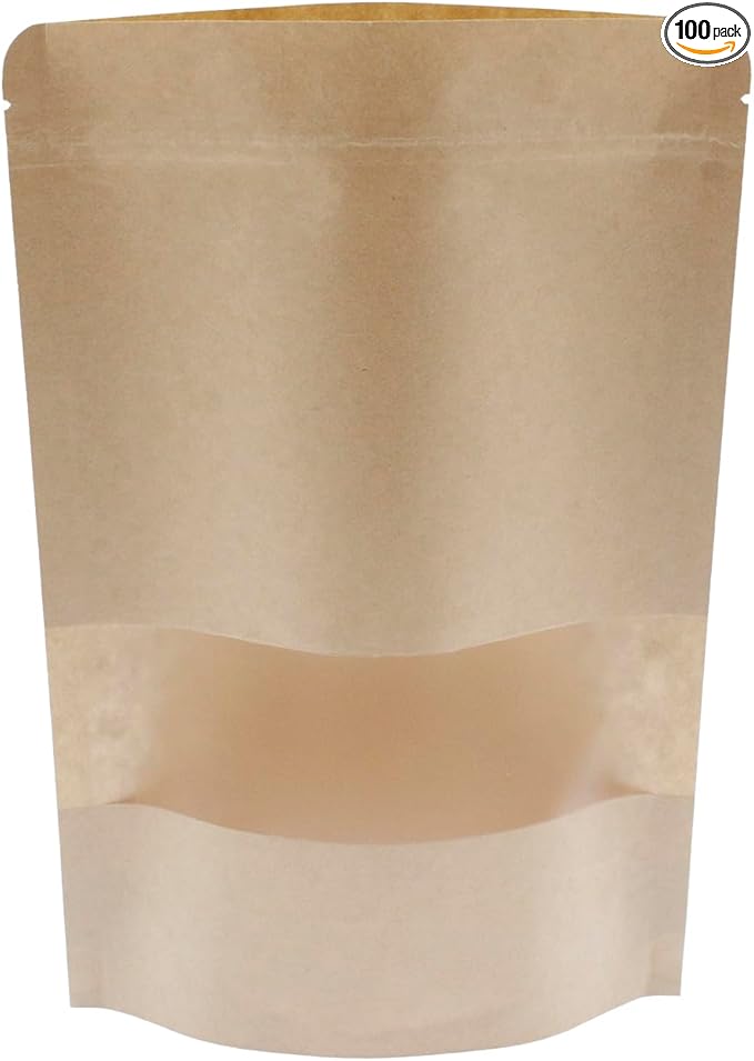 Kraft Paper Zipper Pouches,ULIFESTAR Kraft Stand Up Zip Lock Pouch Bags,100PCS Resealable Bag with Transparent Window and Tear Notch Resealable Bag for Small Business HomeUse,11.8"*15.7"(30*40cm+5cm)
