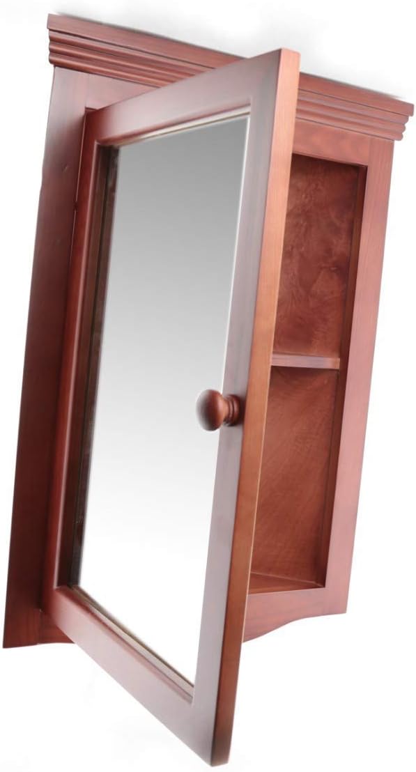 Renovators Supply Corner Medicine Cabinet with Mirror - Wall Mount Wooden Bathroom Medicine Cabinet - Double Shelf Storage Cabinet with Hardware - Hanging Bathroom Cabinet - Cherry, Pack of 1