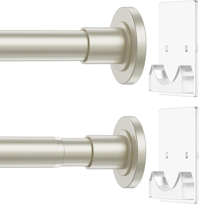 CorkLatta Nickel Shower Curtain Rod,1 Inch Diameter Stainless Steel Adjustable Spring Tension Rods 32 to 92",with Holders,Anti-Slip,Curtain Rods No Drilling(1 Pack)