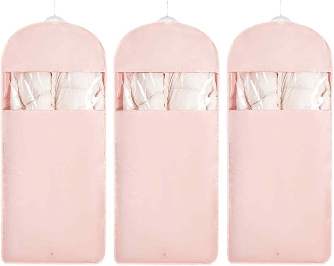 Space Saving Hanging Garment Bag with Self Compression Zipper，Dust Cover Clothes Bags for Down Coat,Dress,Suit，Closet Storage Organizer for Home Travel Use (Pink, XL)