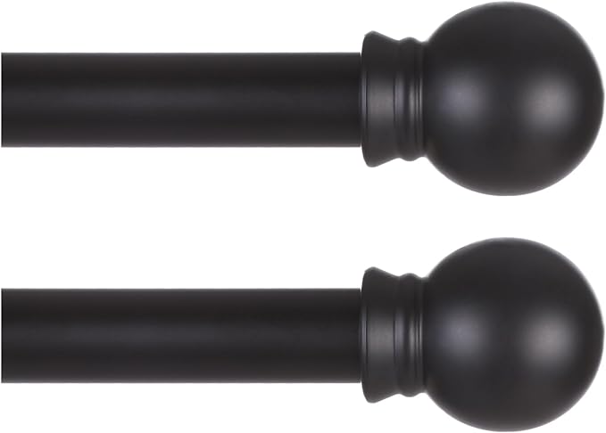 Thestoa 2 pack Black Curtain Rods for Windows 48 to 92 inch, Adjusts Length by Splicing, 5/8" Diameter Matte Black Small Curtain Rods for Bedroom, Living Room, Kitchen, Outdoor, Farmhouse