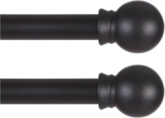 Thestoa 2 Pack Black Curtain Rods for Windows 66 to 120 Inch, 5/8" Diameter Matte Black Small Curtain Rods for Bedroom, Living Room, Kitchen, Outdoor, Farmhouse, Cafe