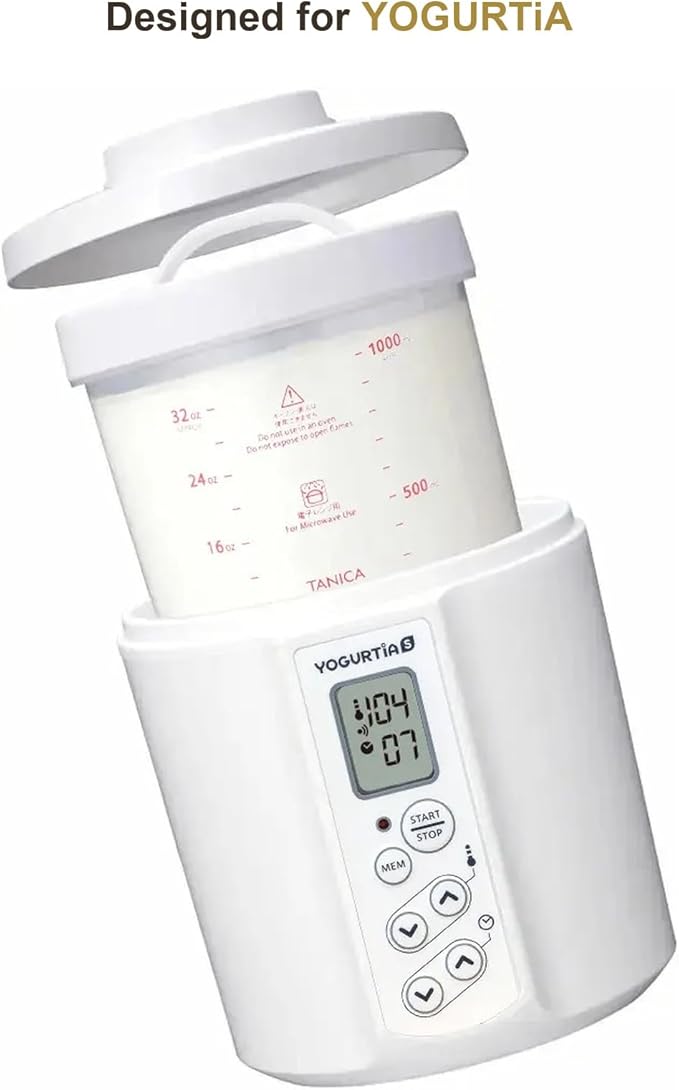TANICA] Glass Pot for YOGURTiA Yogurt Maker - 1100 mL / 37 oz Heat-Resistant Glass Container with Handle Lid & Inner Lid - Microwave, Dishwasher & Refrigerator Safe - Made in Japan