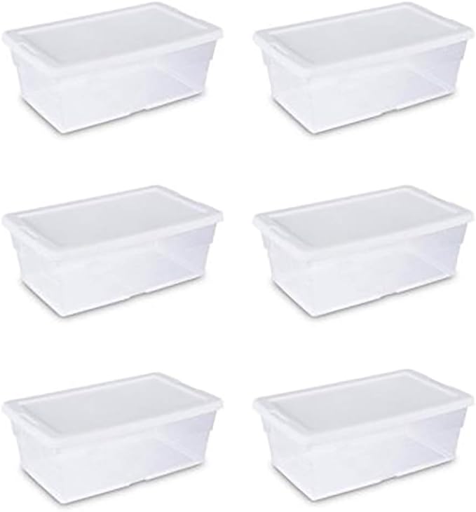 Sterilite 16428012 6 Quart/5.7 Liter Storage Box, White Lid with Clear Base (Pack of 6)