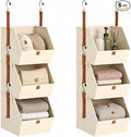Hanging Closet Organizer 3 Tier - Hanging Shelves for Closet, Fabric Closet Organizers and Storage, Space-Saving Clothes Organizer System, Collapsible Bins for Home, Bedroom, Dorm, RV (6 Pack)