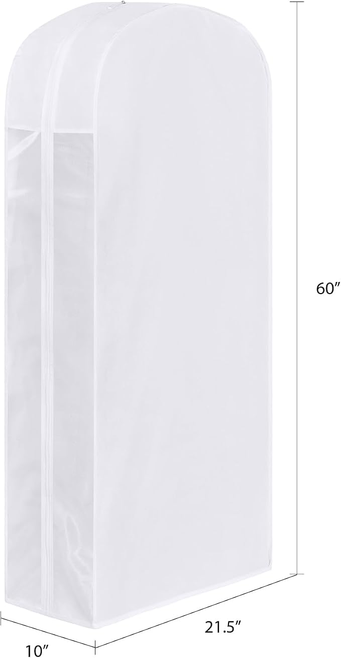 60" Premium Cotton Garment Bag for Hanging Clothes and Storage, Breathable Dress Bags for Gowns with Extra Large 10" Gusseted & Clear Window, Dust Cover with Zipper for Long Dresses, 3 Pack