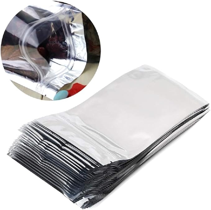100 Pack Mylar Bags for Food Storage 3.3 x 5.5 Inch Resealable Smell Proof Bags with Clear Window Aluminum Foil Packaging Pouch Bag Silver