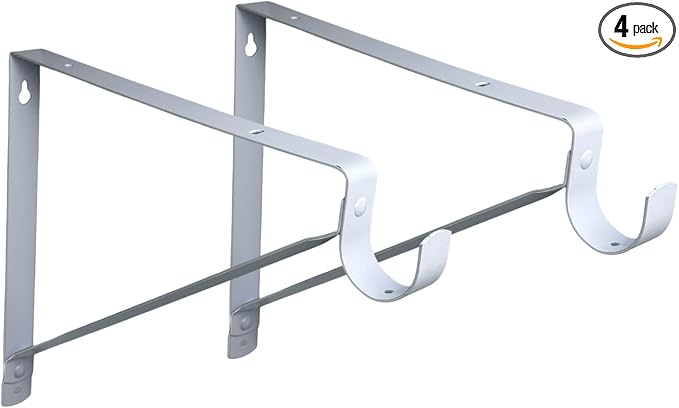 QCAA Heavy Duty Shelf Rod Bracket, 12.6" x 10.5", Powder Coated White, Made in Taiwan, 4 Pack