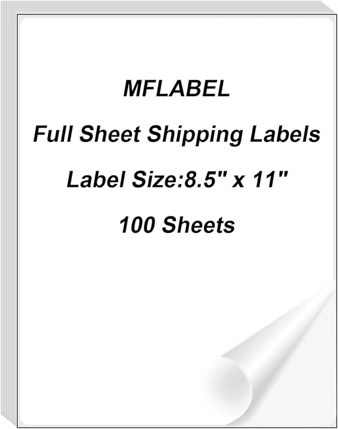 MFLABEL Full Sheet Sticker Label, Address Sticker, White Matte Label Paper, 8-1/2" x 11" Shipping Labels for Laser & Inkjet Printer (2500 Labels, 2500 Sheets)